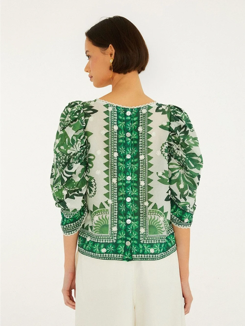 FARM RIO Green Flora Tapestry Blouse